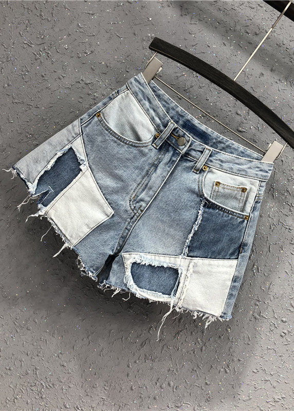 Novelty Blue Asymmetrical Patchwork High Waist Denim Shorts Summer
