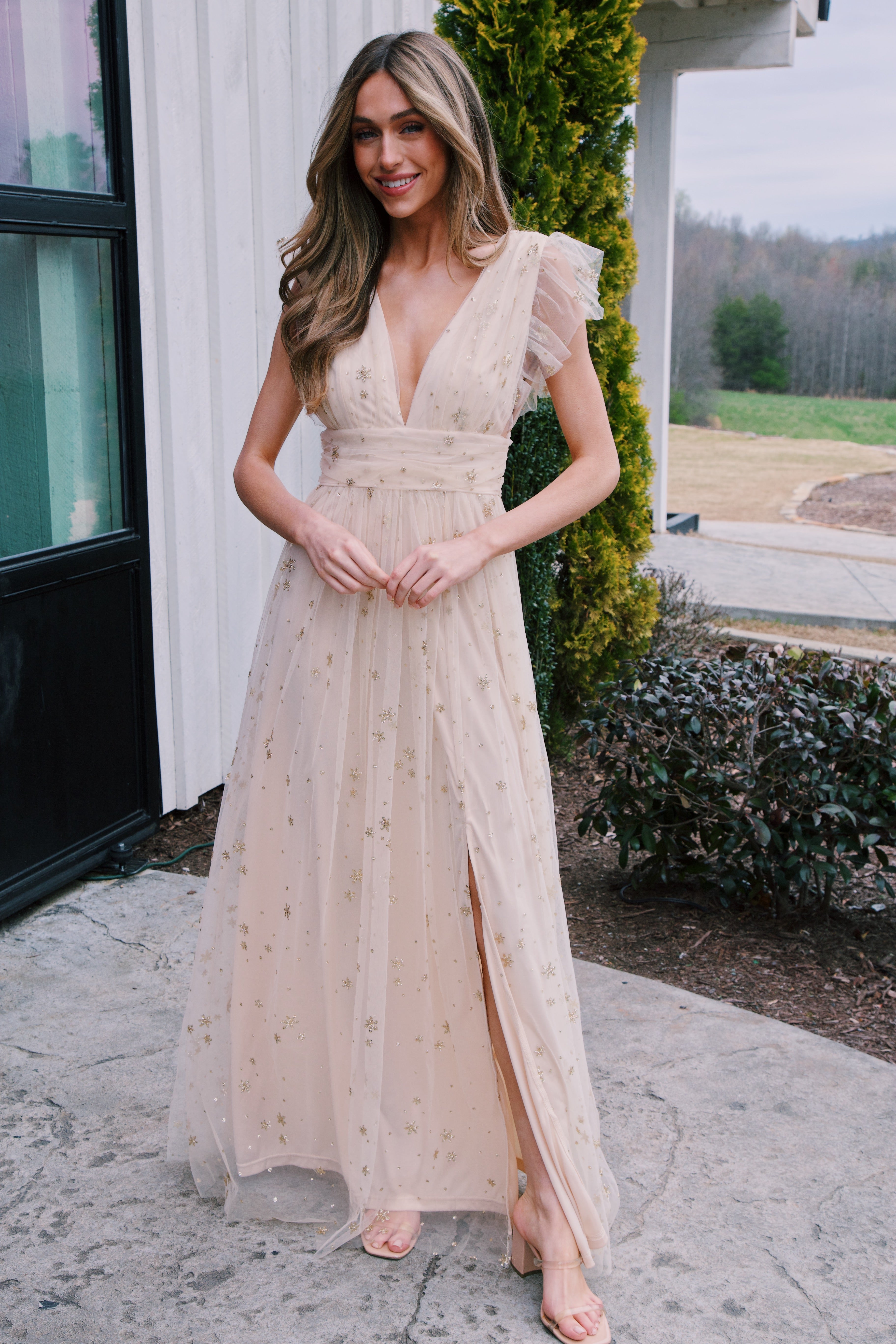 Isadora Glitter Maxi Dress, Gold