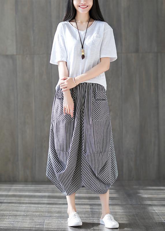 2019 new cotton linen literary striped skirt casual irregular thin section natural waist