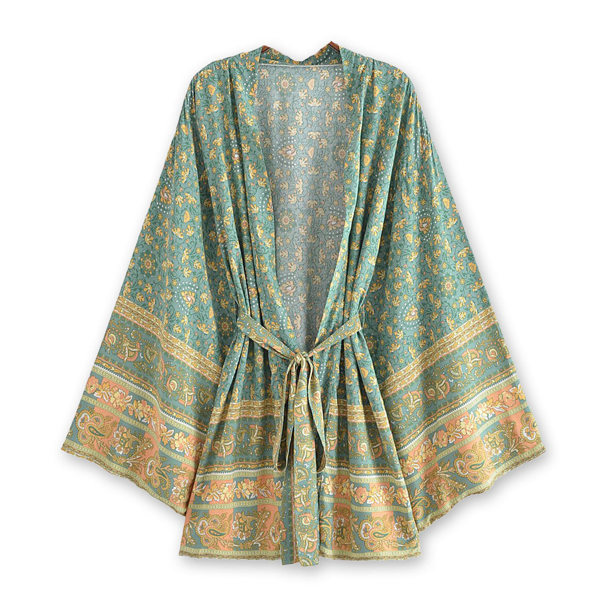 Sweet Basil Boho Floral Print Short Robe