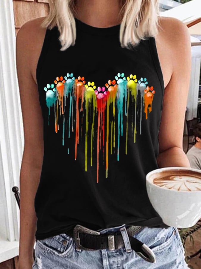 Women's Color Dog Paw Heart Print Tank Top