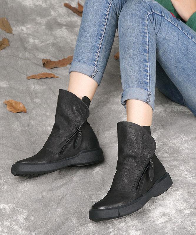 Chocolate zippered Casual  Boots Cowhide Leather