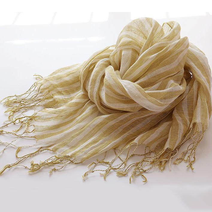 Yellow striped French scarf spring and summer sunscreen women and men shawls fringed thin women
