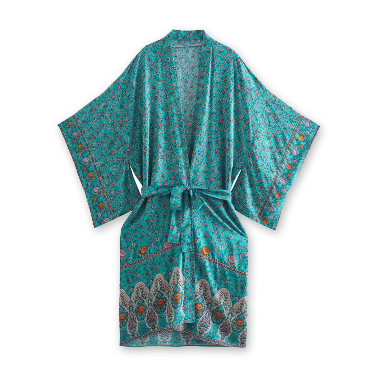 Turquoise Rose Boho Floral Print Midi Robe