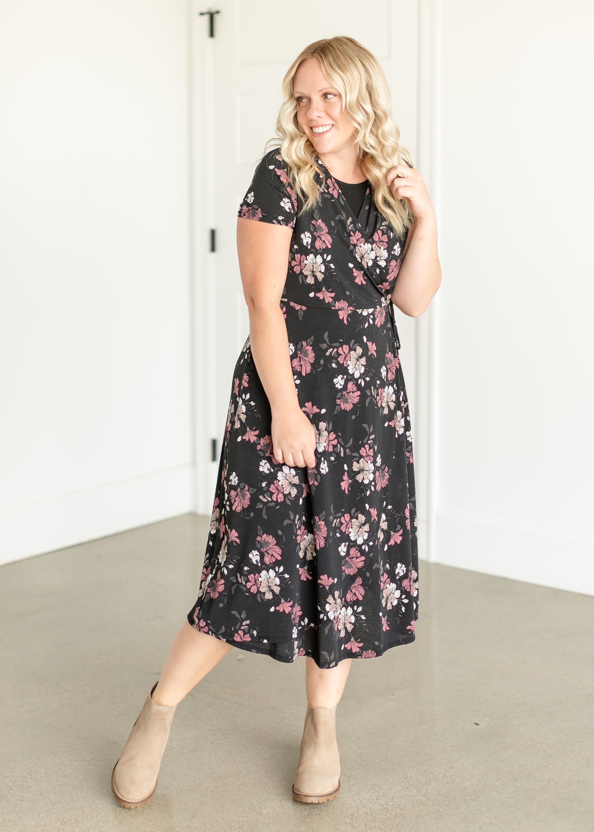 Floral Midi Wrap Dress