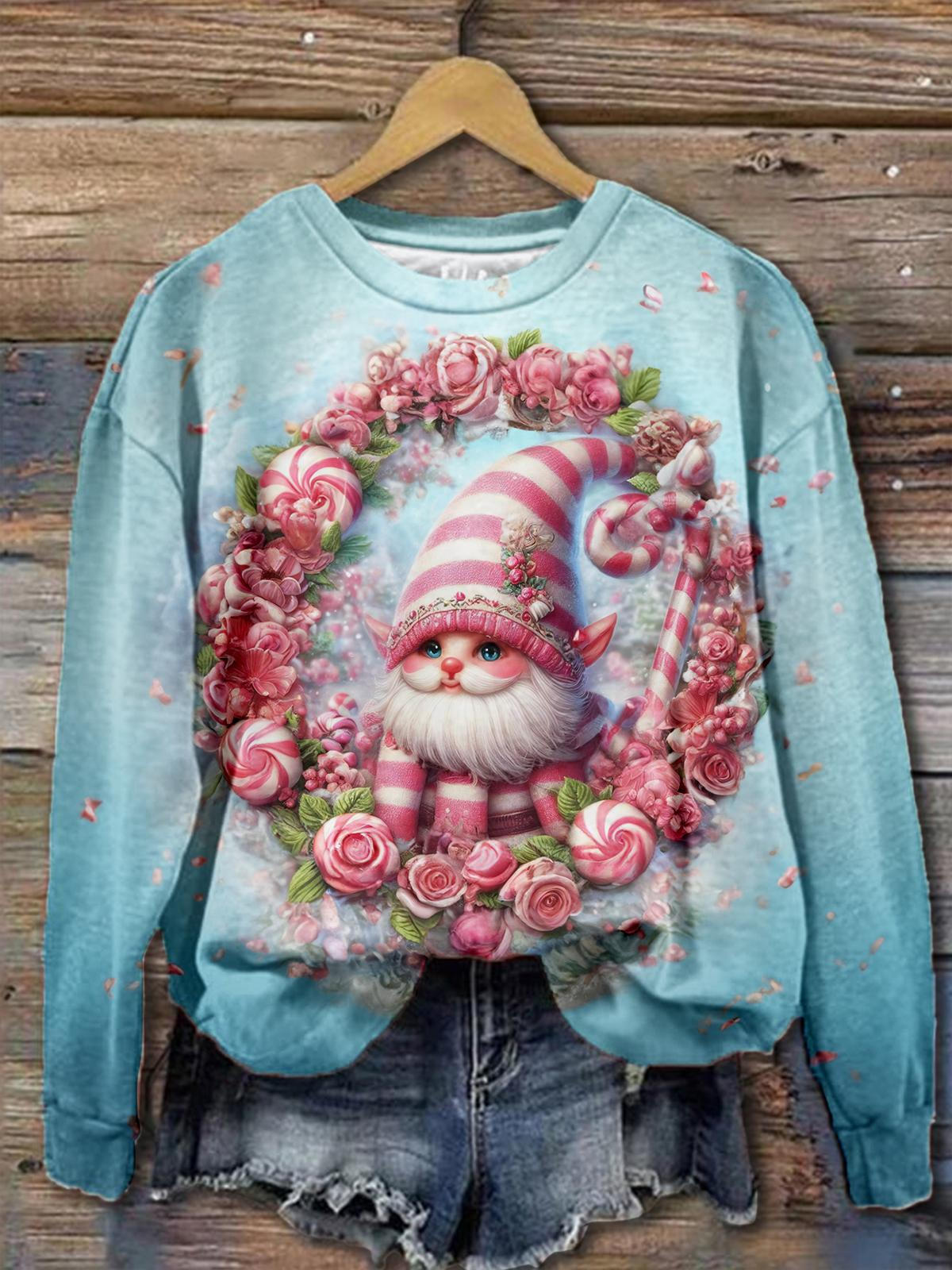 Pink Wreath Gnome Long Sleeve Top