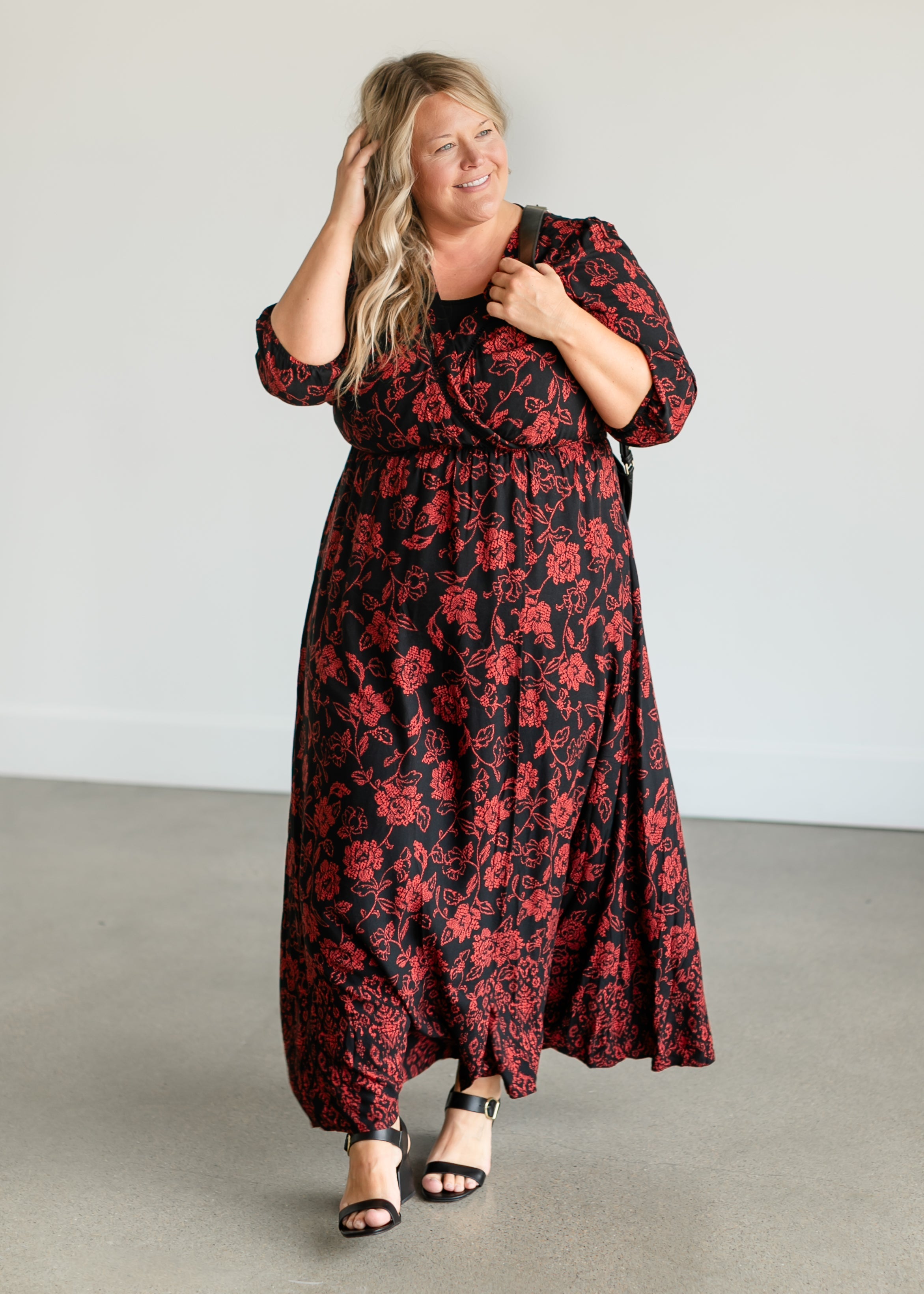 Red Floral Wrap Maxi Dress - FINAL SALE