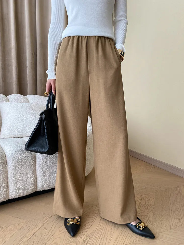 Luxury Elastic Waist Trousers Wide Leg Elegance
